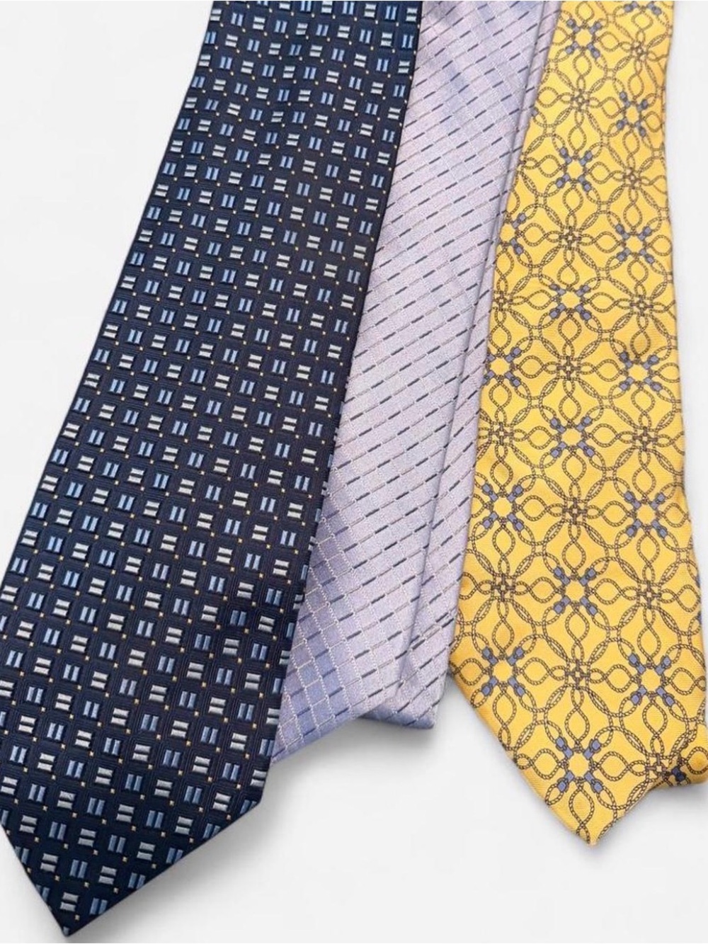 Classic Men's Neck Tie Set in Navy, Light Blue, and Yellow